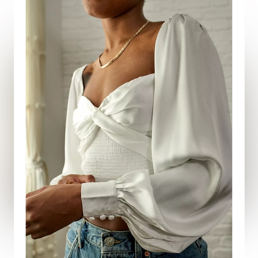 UO Maya White Smocked Toe Back Top in White Size Small